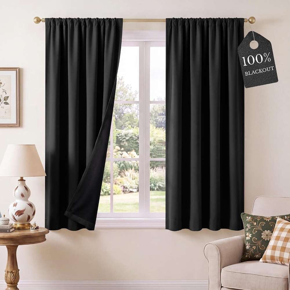 image:imageNICETOWN 100 Blackout Sage Green Curtains for Nursery Rod Pocket Thermal Drapes Room Darkening Window Treatment for Kids Room W52 x L54 2 PanelsBlack