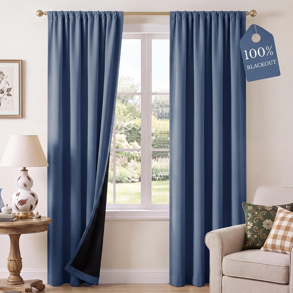 image:imageNICETOWN 100 Blackout Sage Green Curtains for Nursery Rod Pocket Thermal Drapes Room Darkening Window Treatment for Kids Room W52 x L54 2 PanelsC