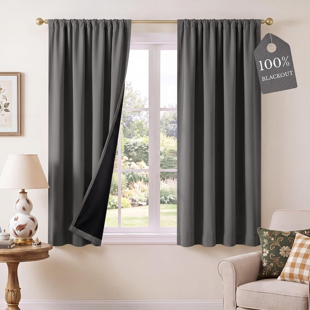 image:imageNICETOWN 100 Blackout Sage Green Curtains for Nursery Rod Pocket Thermal Drapes Room Darkening Window Treatment for Kids Room W52 x L54 2 PanelsGrey