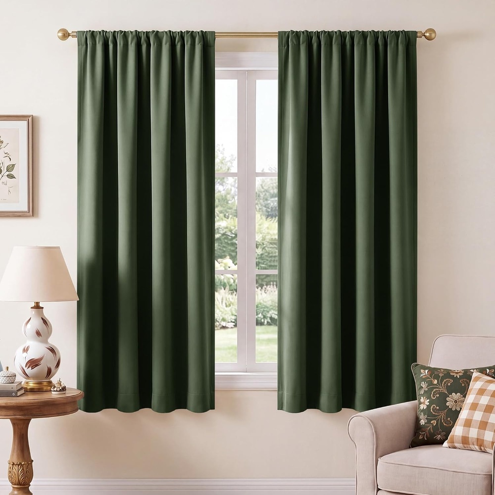 image:imageNICETOWN 100 Blackout Sage Green Curtains for Nursery Rod Pocket Thermal Drapes Room Darkening Window Treatment for Kids Room W52 x L54 2 PanelsGreyish Green