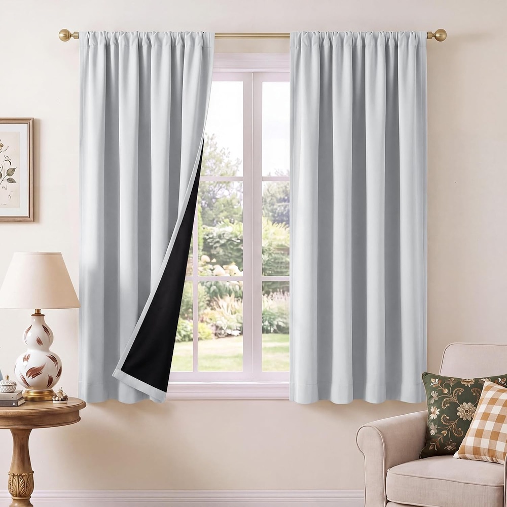image:imageNICETOWN 100 Blackout Sage Green Curtains for Nursery Rod Pocket Thermal Drapes Room Darkening Window Treatment for Kids Room W52 x L54 2 PanelsGreyish White