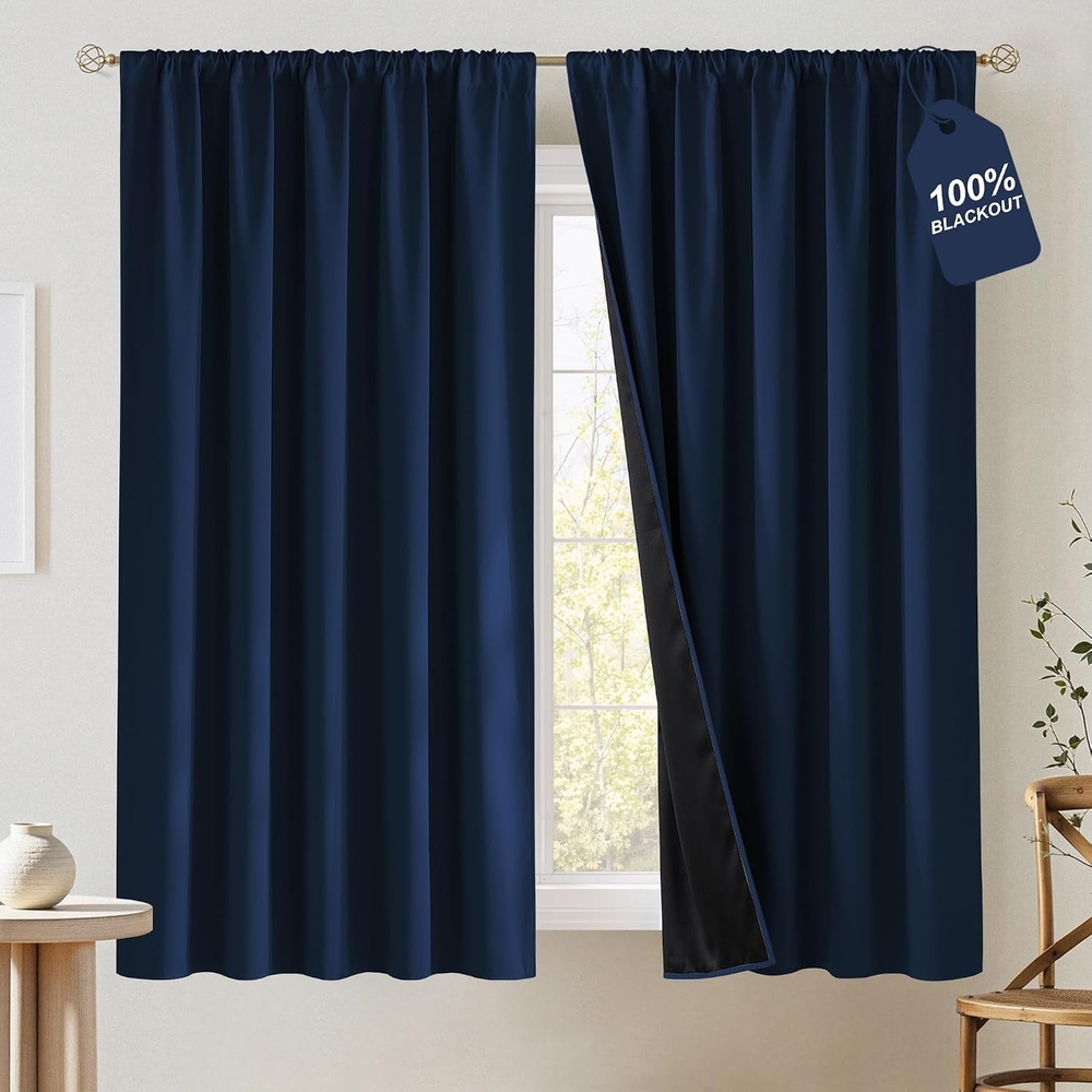 image:imageNICETOWN 100 Blackout Sage Green Curtains for Nursery Rod Pocket Thermal Drapes Room Darkening Window Treatment for Kids Room W52 x L54 2 PanelsNavy Blue