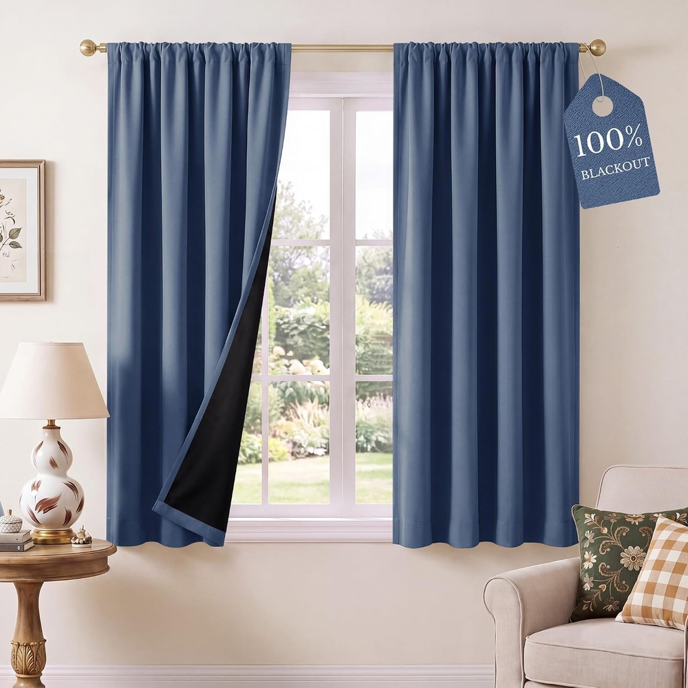 image:imageNICETOWN 100 Blackout Sage Green Curtains for Nursery Rod Pocket Thermal Drapes Room Darkening Window Treatment for Kids Room W52 x L54 2 PanelsStone Blue