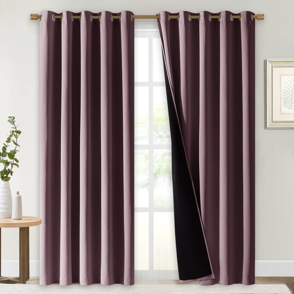 image:imageNICETOWN 100 Blackout Window Curtain Panels Cold and Full Light Blocking Drapes with Black Liner for Nursery 84 inches Drop Thermal Insulated Draperies Dry Rose 2 PCs 70 inches Wide Each Panel