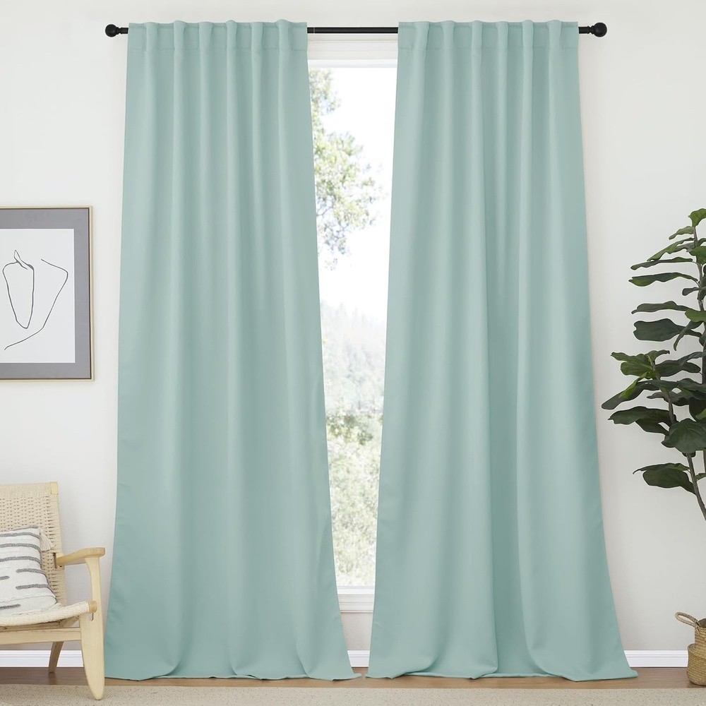 image:imageNICETOWN Bedroom Curtains Blackout Curtain Panels Aqua Blue Color 52x95 Inch 2 PCs Insulating Energy Saving Solid Rod Pocket Blackout Drapes