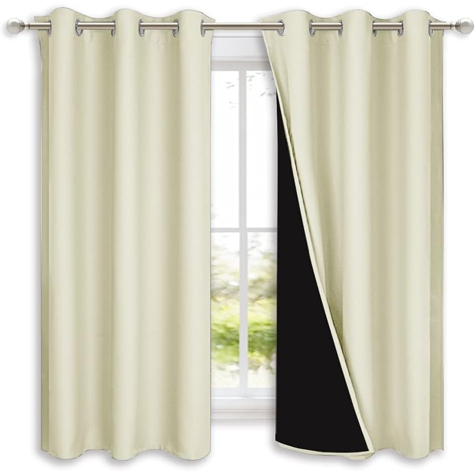 image:imageNICETOWN Beige Blackout Curtains for Bedroom 42 Wide x 63 Long 2 Panels