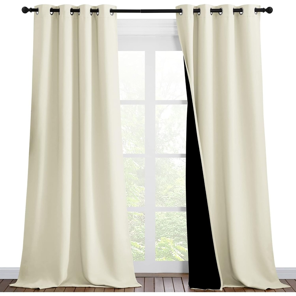 image:imageNICETOWN Beige Blackout Curtains for Patio 46 Wide x 90 Long 2 Panels