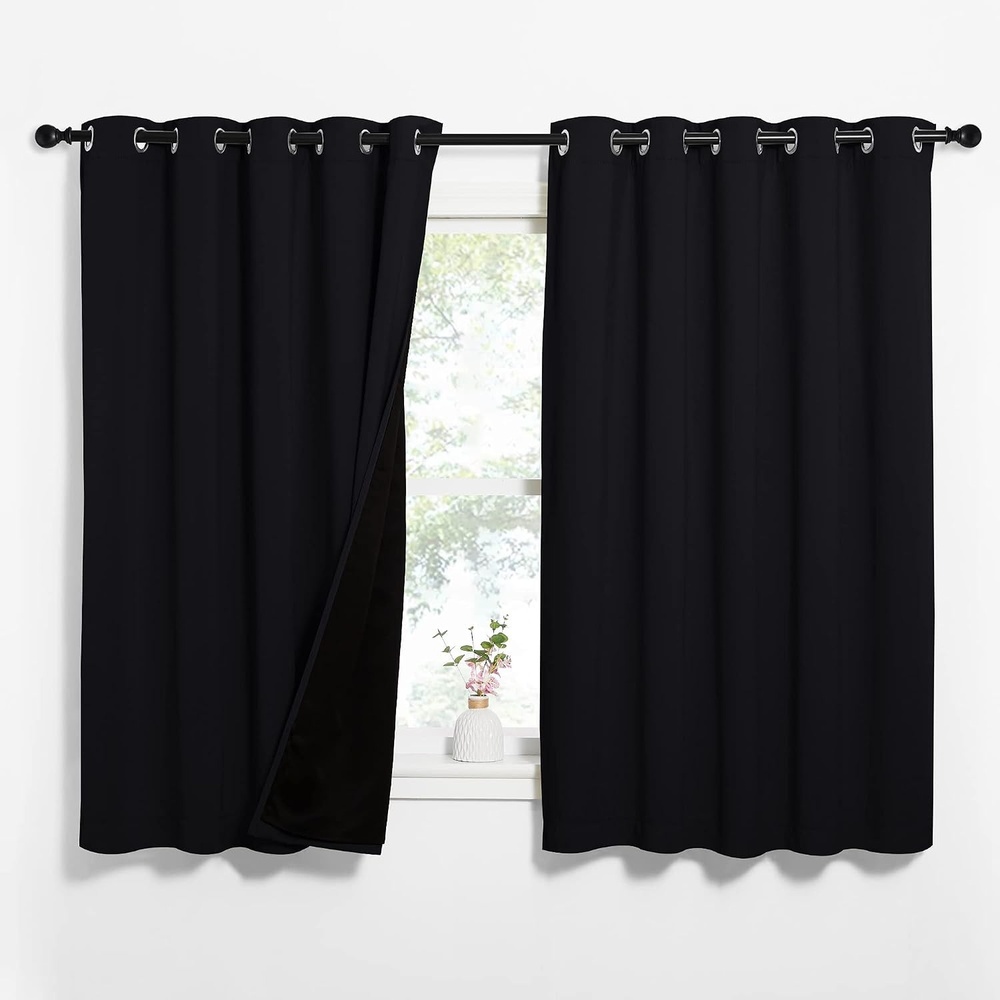 image:imageNICETOWN Black Blackout Curtains for Kids Room 62 Wide x 63 Long 2 Panels