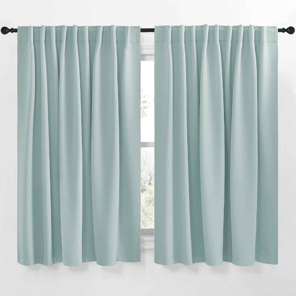image:imageNICETOWN Blackout Curtain Panels Window Draperies  Aqua Blue Color 70x63 inch 2 Pieces Insulating Room Darkening Blackout Drapes for Bedroom