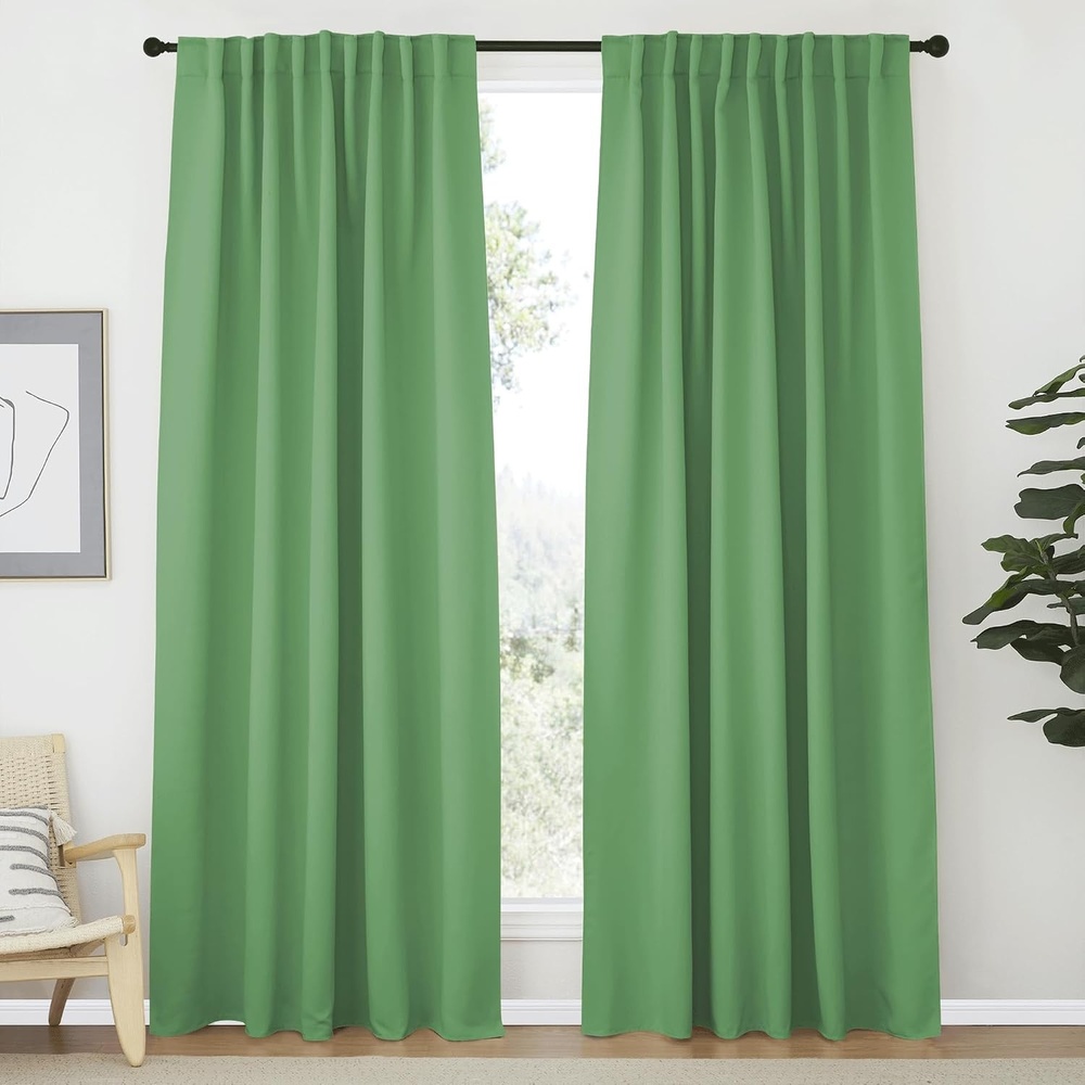 image:imageNICETOWN Blackout Curtain Panels Window Draperies  Forest Green Color 70x84 inch 2 Pieces Insulating Room Darkening Blackout Drapes for Bedroom