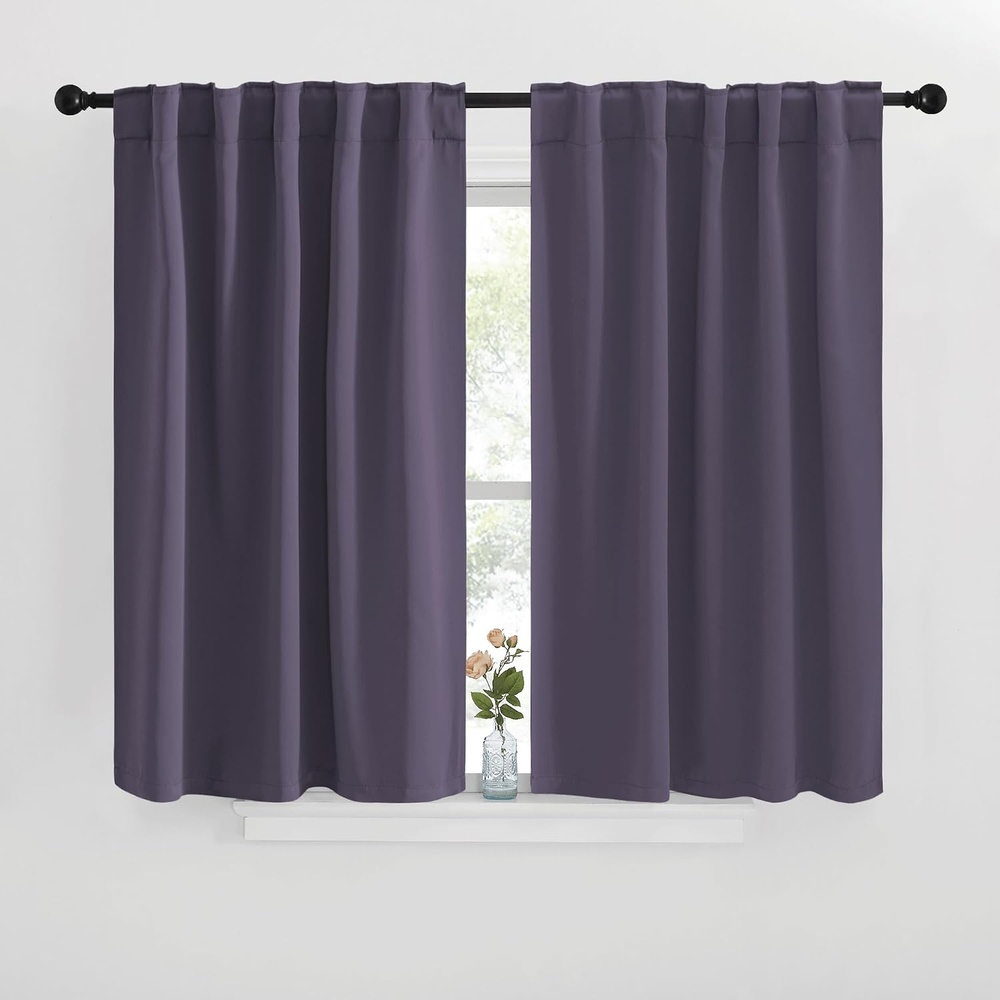 image:imageNICETOWN Blackout Curtain Panels for Living Room Greyish Purple Color 42x36 inch 2 Panels Set Room Darkening Blackout Drapes for Window