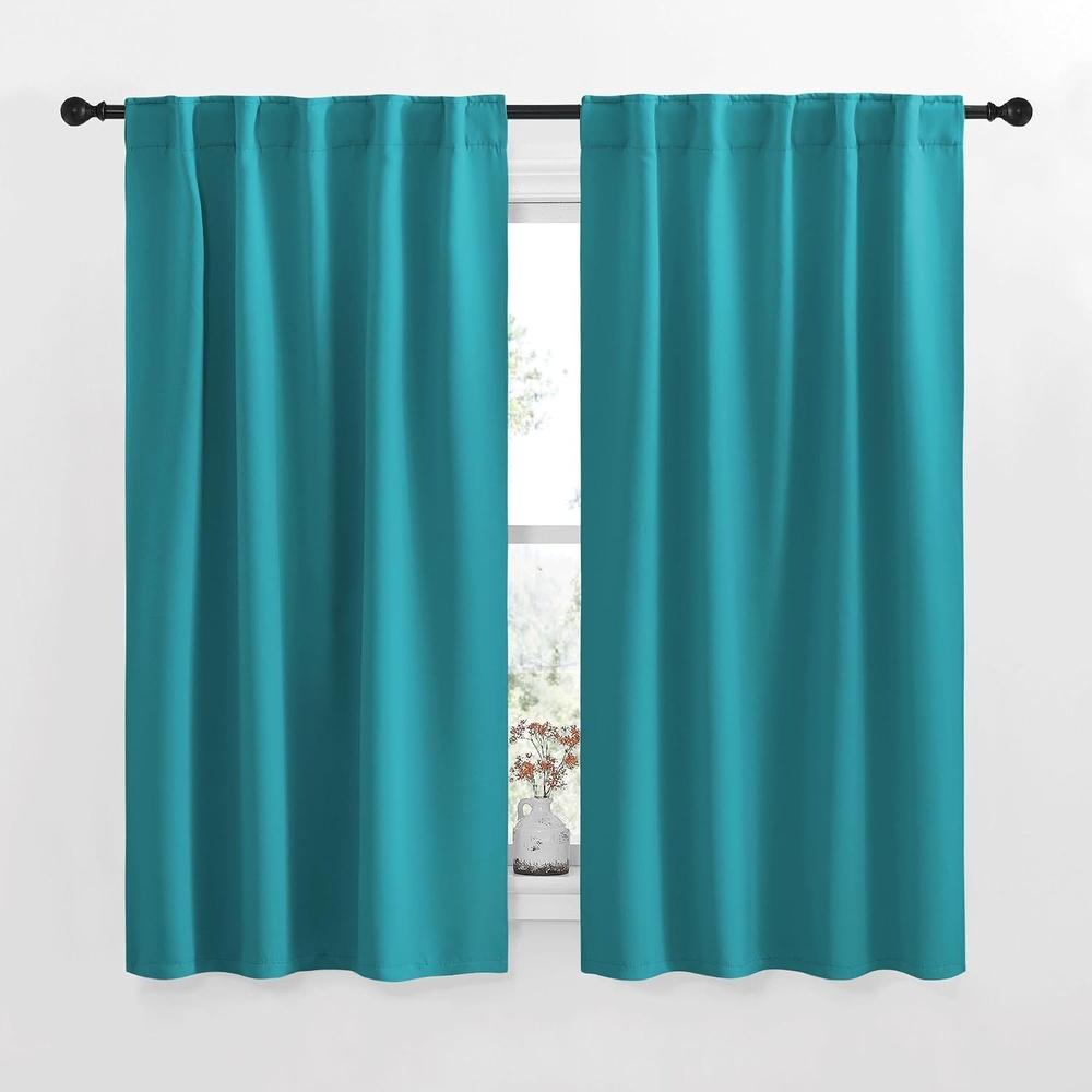 image:imageNICETOWN Blackout Curtain Panels for Living Room Peacock Blue Color 34x63 Inch 2 Panels Set Thermal Insulated Room Darkening Blackout DrapesDraperies with Rod Pocket amp Back Tab for Window