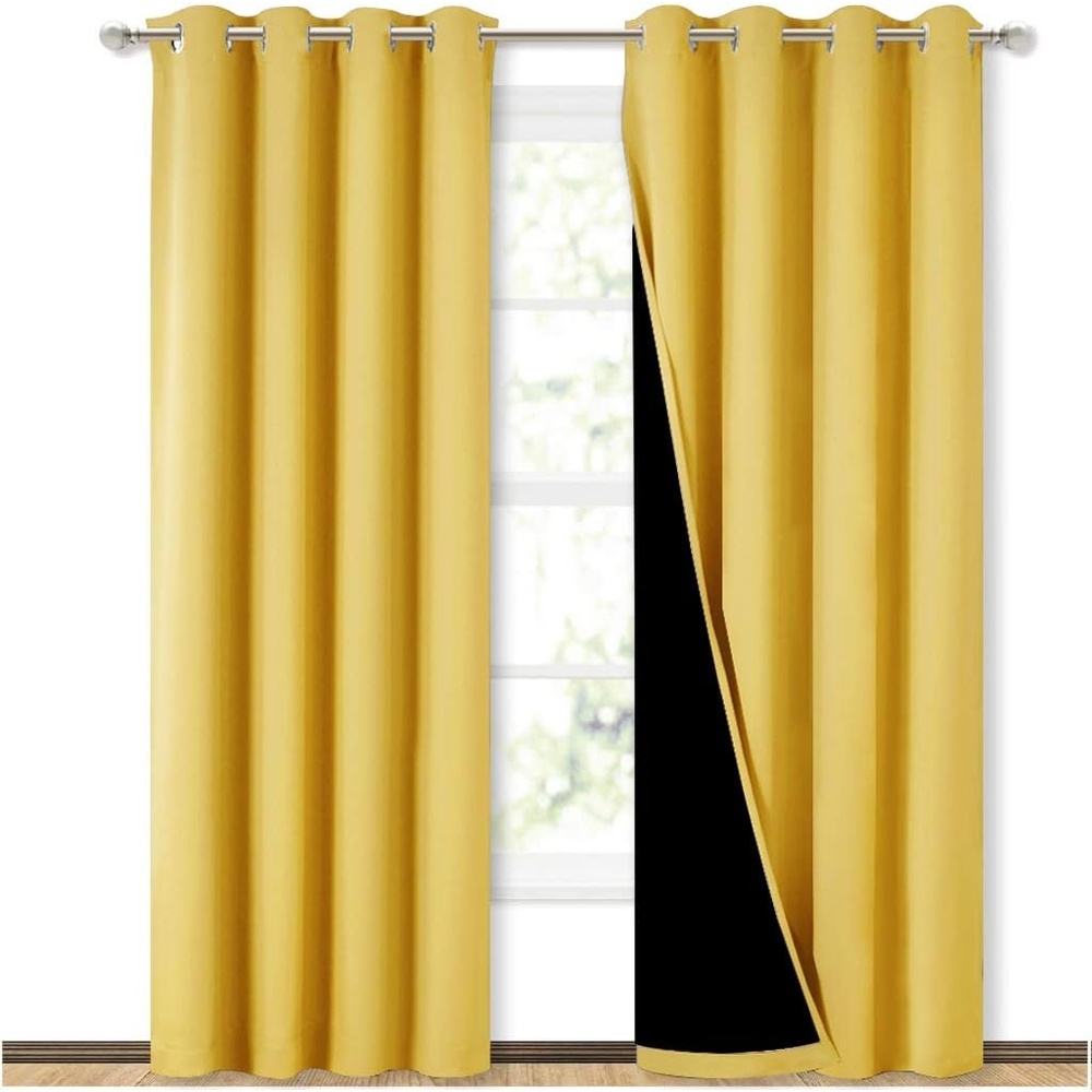 image:imageNICETOWN Blackout Window Curtain Panels Heat and Cold Blocking Drapes for Nursery 84 inches Drop Thermal Insulated Draperies for Patio Sliding Glass Door Bright Yellow 2 Pieces 52 inches Wide