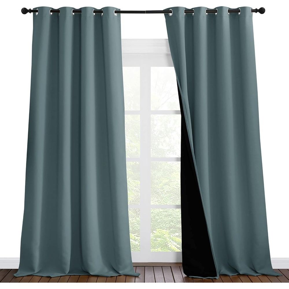 image:imageNICETOWN Full Shading Curtains for Windows Super HeavyDuty Black Lined Blackout Curtains for Bedroom Privacy Assured Window Treatment Greyish Blue Pack of 2 55 inches W x 102 inches L