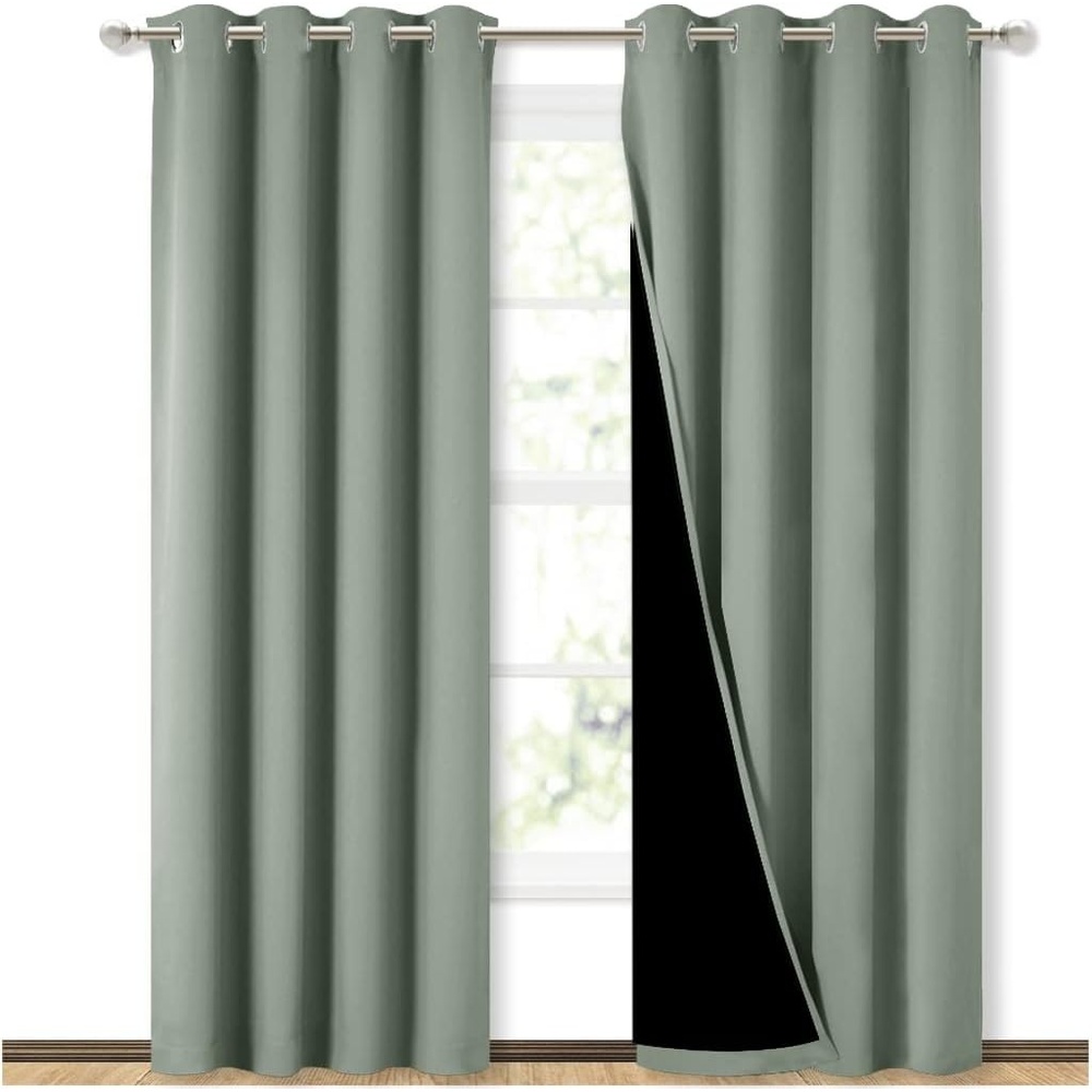 image:imageNICETOWN Greyish Green Blackout Curtains for Nursery 52 w x 84 L 2 Panels
