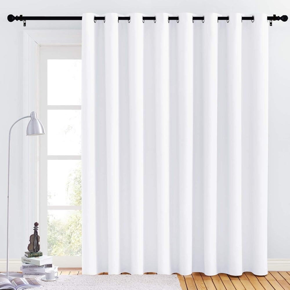 image:imageNICETOWN Patio Door Curtain Panel 120 inches Wide Pure White 1 Piece Nursery amp Infant Care Drape Extra Long 102 inches Length Curtain for Dining Room