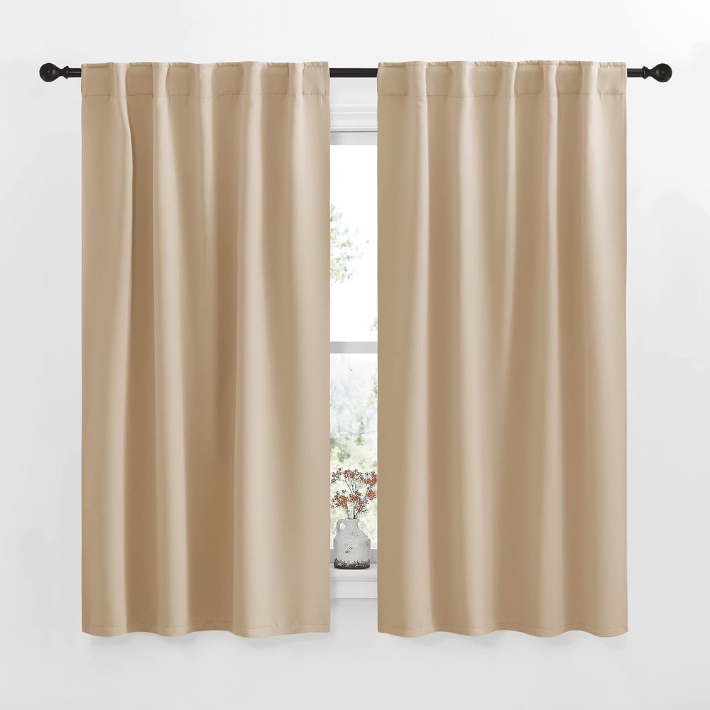 image:imageNICETOWN Window Treatment Curtains Room Darkening Drapes  Biscotti Beige Color 42 Width X 63 Drop Each Panel 2 Panels Set Thermal Insulated Window Covering Curtains and Draperies for Kitchen