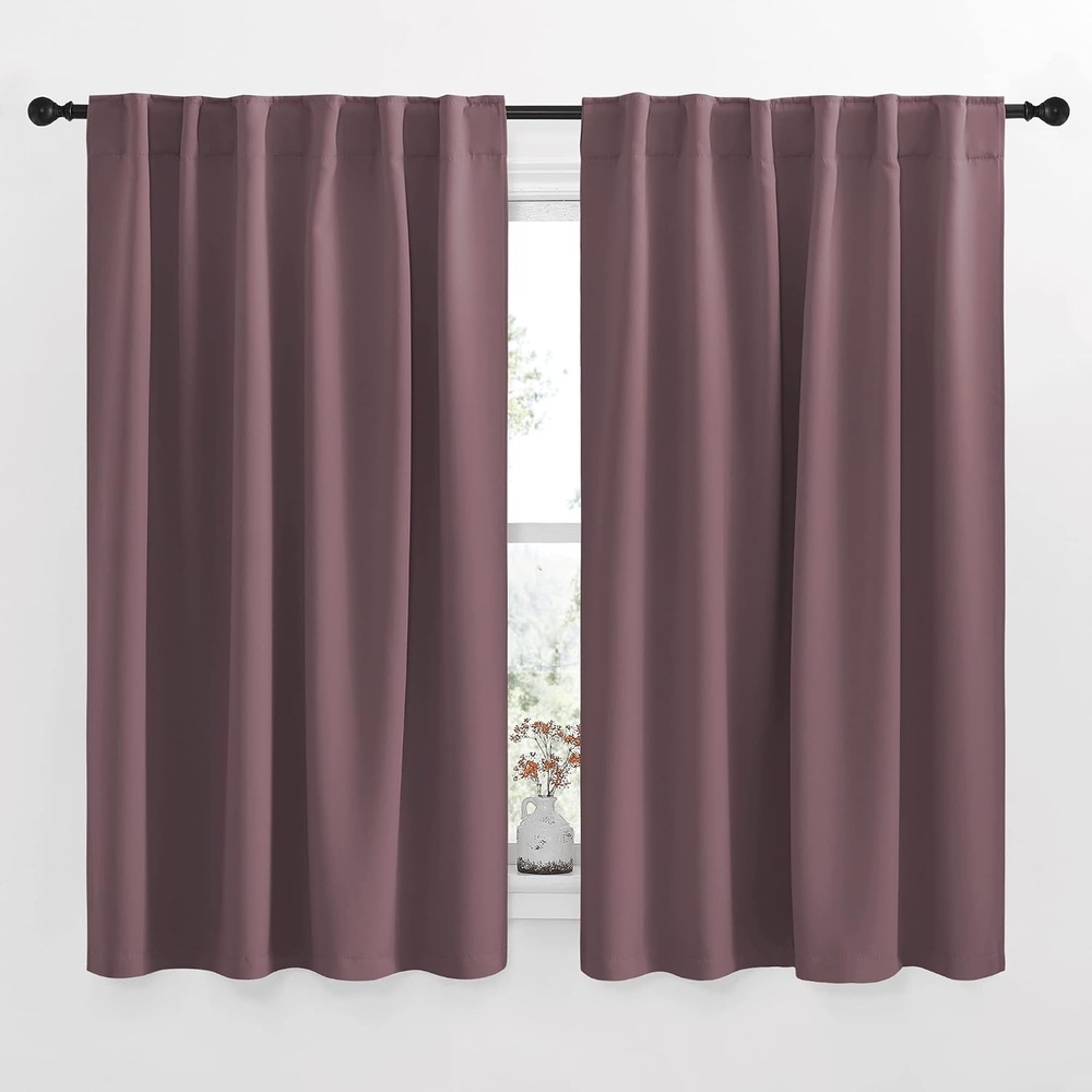 image:imageNICETOWN Window Treatment Curtains Room Darkening Drapes Dry Rose Color 52 Width X 54 Drop Each Panel 2 Panels Set Curtains and Draperies for Kitchen
