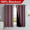 NICETOWN 100% Blackout Short Curtains with Black Liners, 2 Panels, 37″ W by 40″ L, Dry Rose, Solid Thermal Insulated Full Blackout 2-Layer Lined Drapes, Energy Efficiency Window Draperies for Bedroom
