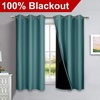 NICETOWN 100% Blackout Short Curtains with Black Liners, 2 Panels, 37″ W by 50″ L, Sea Teal, Solid Thermal Insulated Full Blackout 2-Layer Lined Drapes, Energy Efficiency Window Draperies for Bedroom