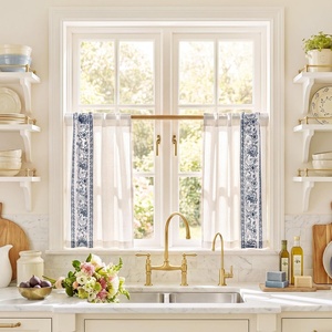 NICETOWN Embroidered Linen Curtains Ivory and White, W52 x L84(Garden Vine Embroidery – Blue)