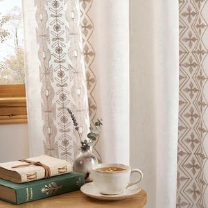 NICETOWN Embroidered Linen Curtains Ivory and White, W52 x L84(Nordic Geo Embroidery – Light Sand)