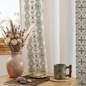NICETOWN Embroidered Linen Curtains Ivory and White, W52 x L84(Nordic Geo Embroidery – Sage Green)