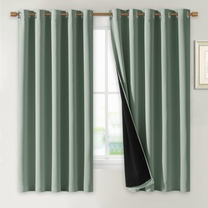 NICETOWN Greyish Green 100% Blackout Lined Curtains, 2 Thick Layers Completely Blackout Window Treatment Thermal Insulated Drapes for Kitchen/Bedroom (1 Pair, 70″ Width x 63″ Length Each Panel)