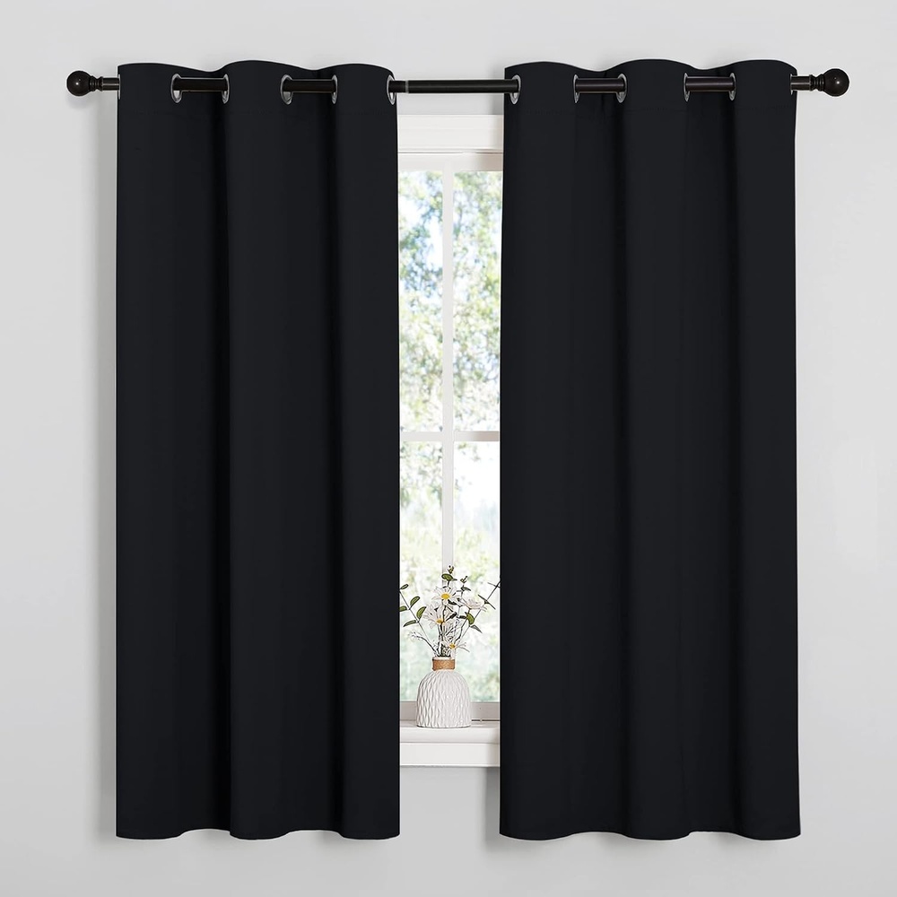 image:imageNICETOWN Black Blackout Curtains for Cafe 42 Wide x 48 Long 2 Panels