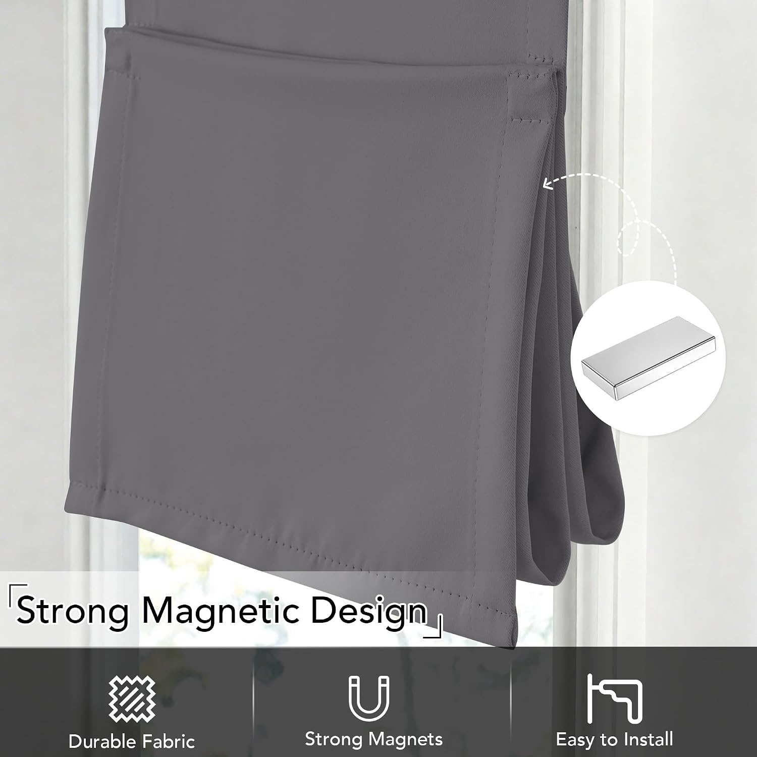 image:imageNICETOWN Natural 100 Blackout French Door Roman Shade W30 x L72 inGrey