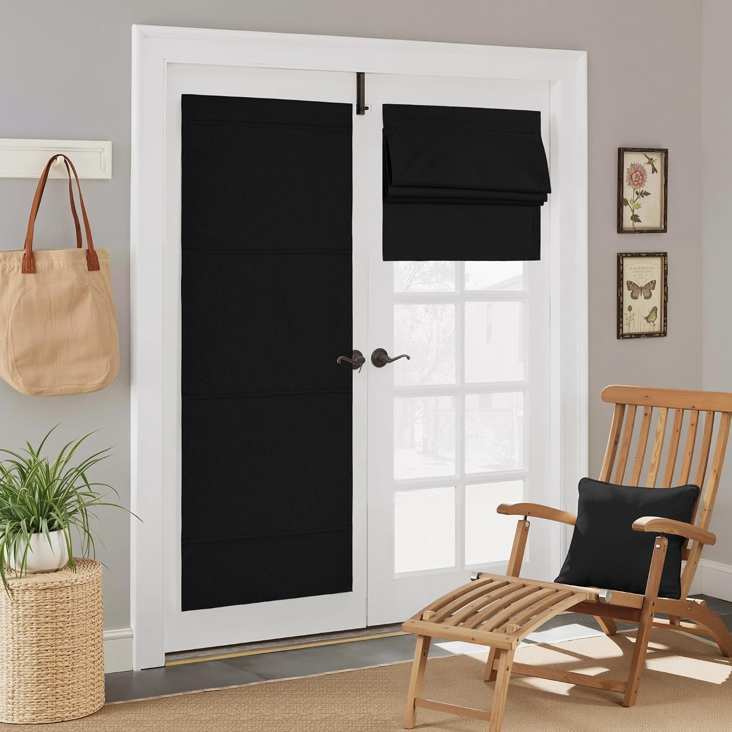 image:imageNICETOWN Natural 100 Blackout French Door Roman Shade W30 x L72 inLinen Black