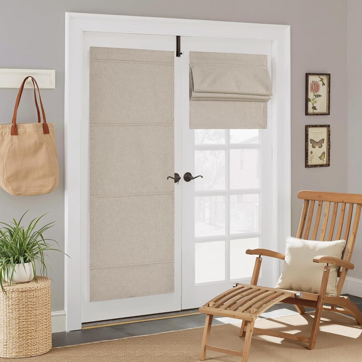 image:imageNICETOWN Natural 100 Blackout French Door Roman Shade W30 x L72 inNatural