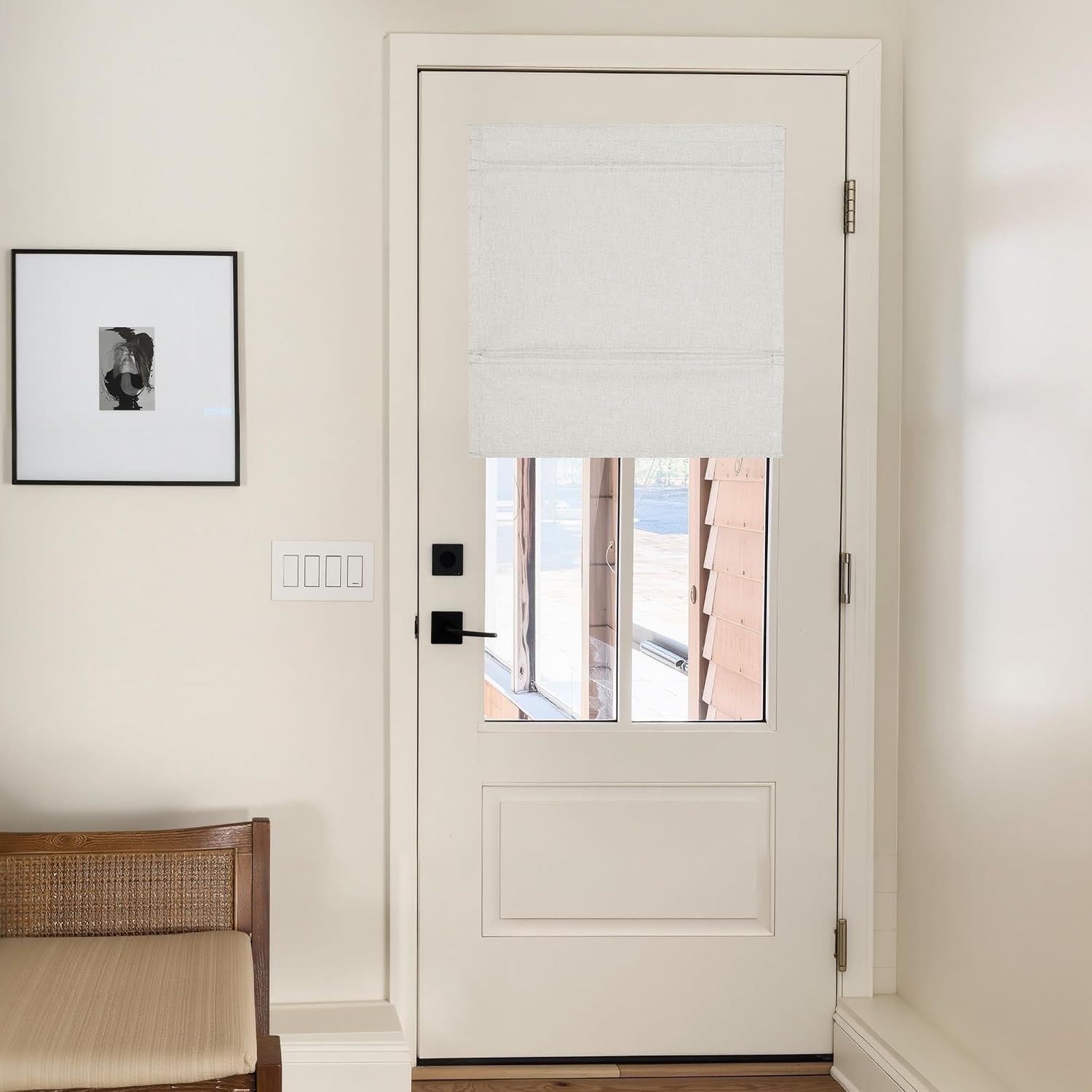 image:imageNICETOWN Natural 100 Blackout French Door Roman Shade W30 x L72 inOff White
