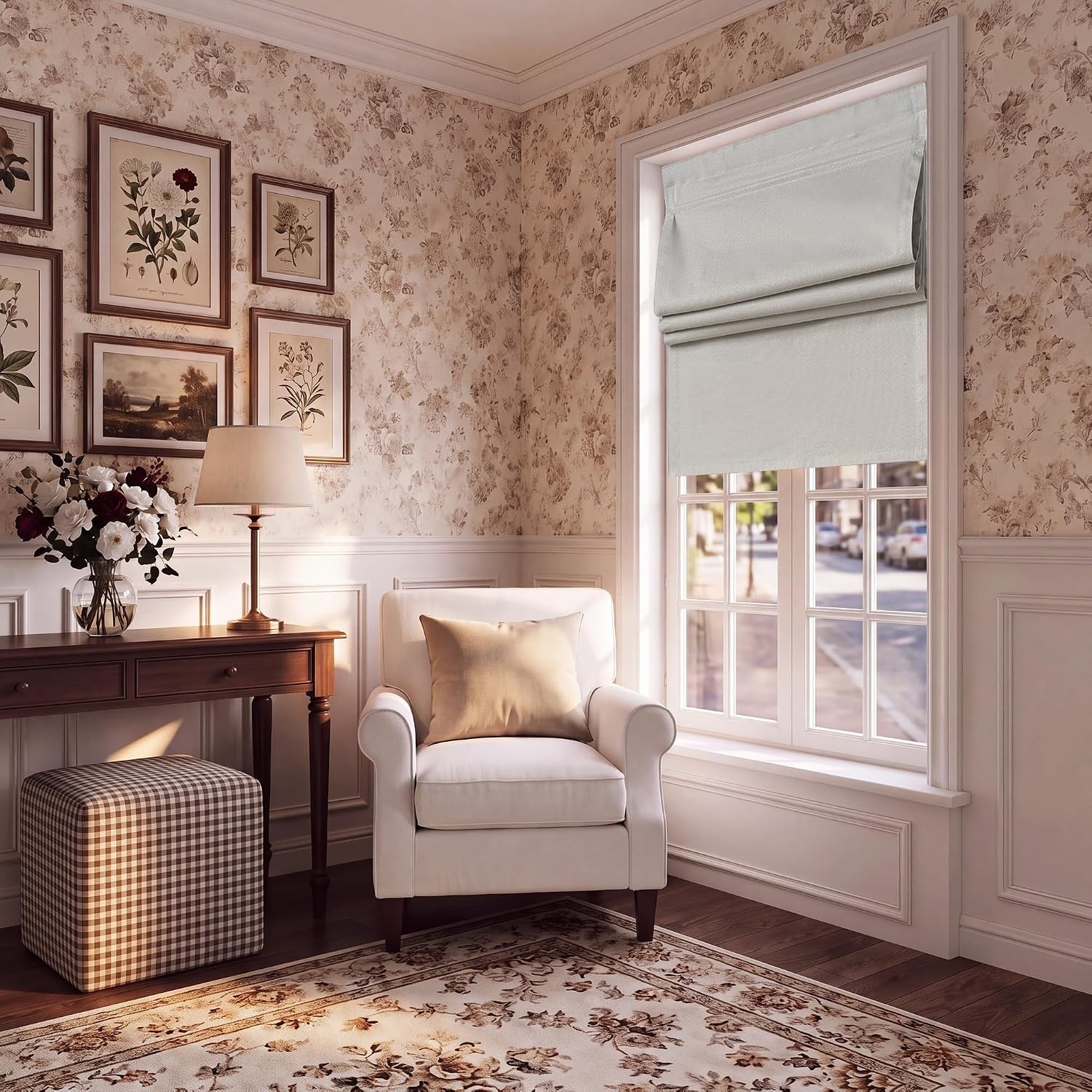 image:imageNICETOWN Natural 100 Blackout French Door Roman Shade W30 x L72 inOff White