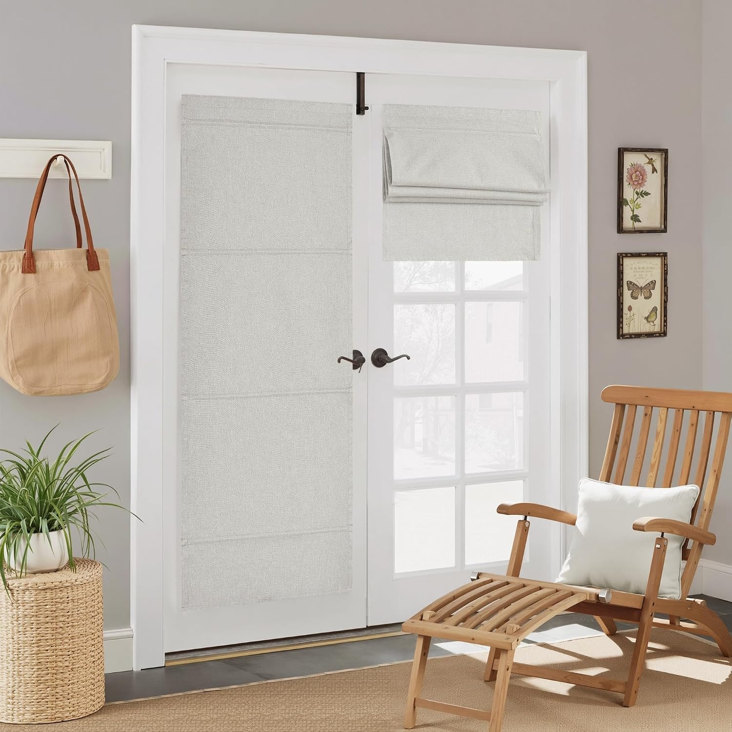 image:imageNICETOWN Natural 100 Blackout French Door Roman Shade W30 x L72 inOff White