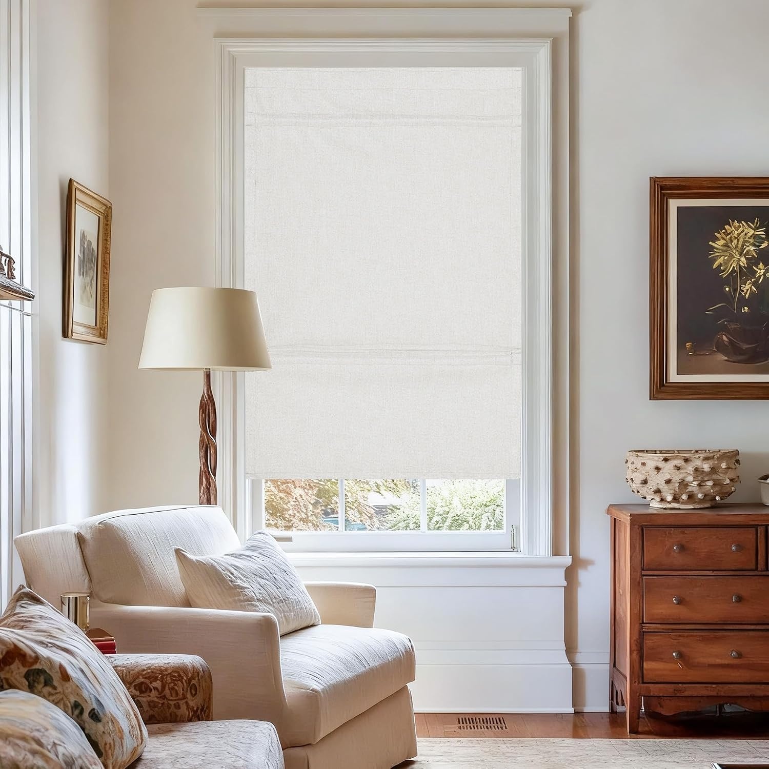 image:imageNICETOWN Natural 100 Blackout French Door Roman Shade W30 x L72 inOff White