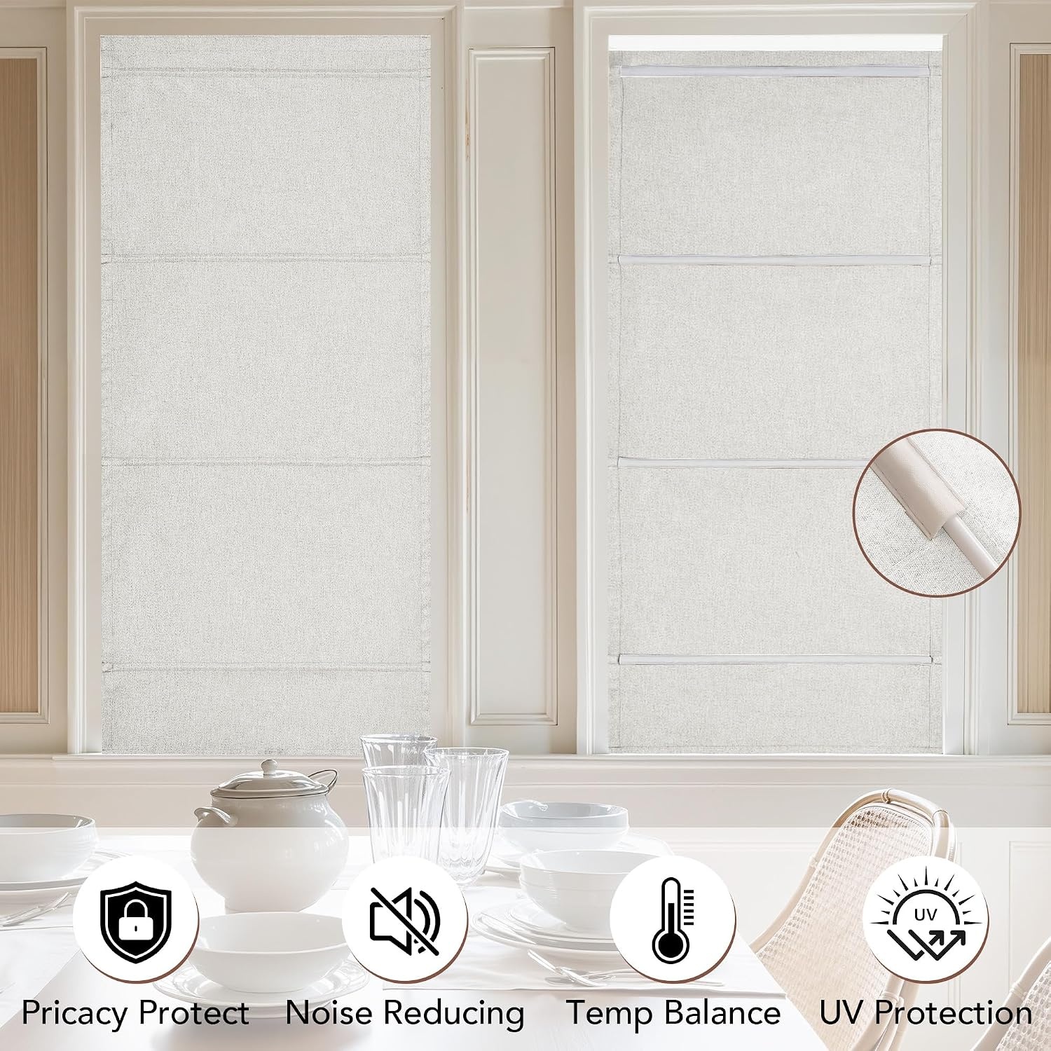 image:imageNICETOWN Natural 100 Blackout French Door Roman Shade W30 x L72 inOff White