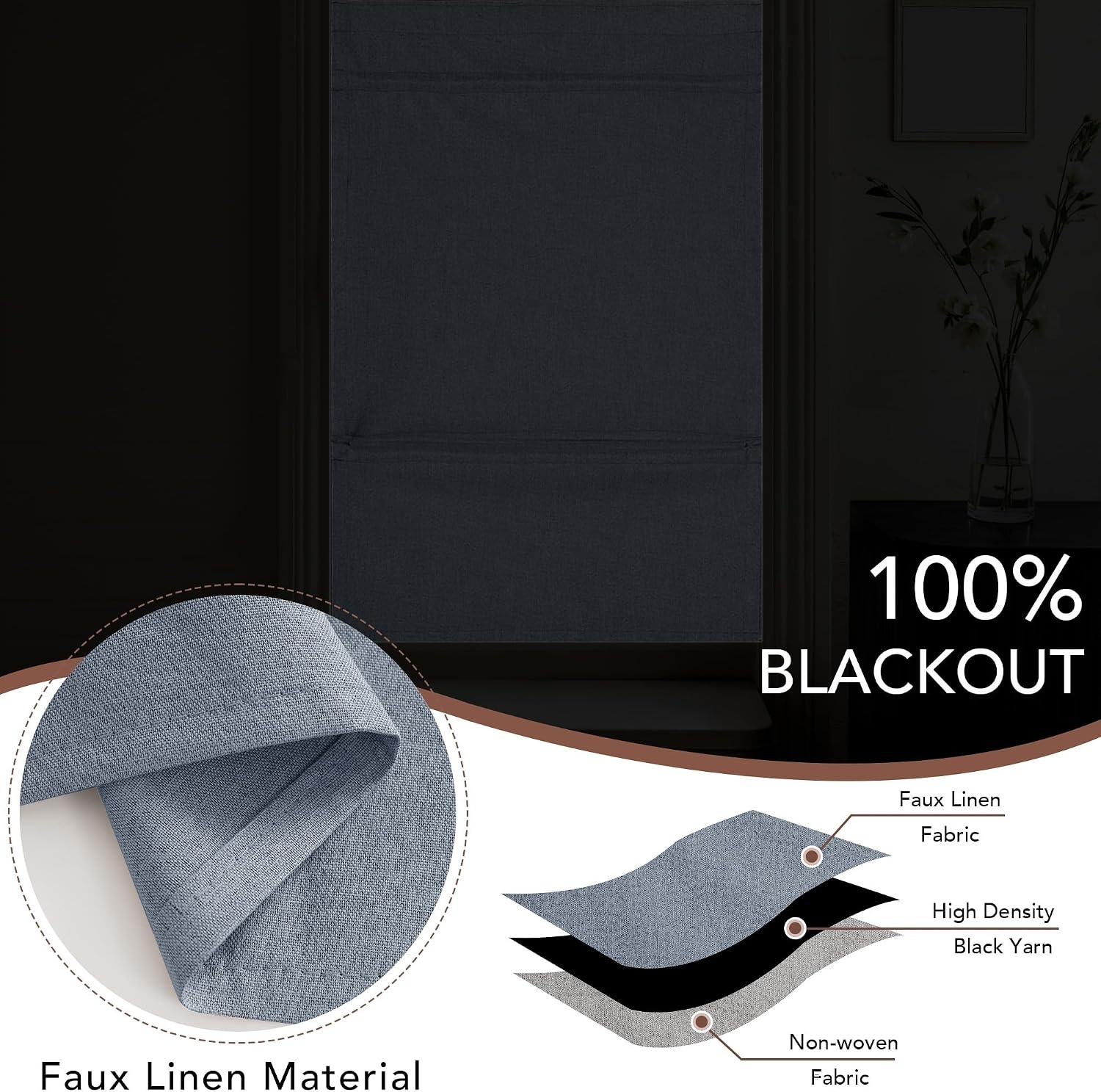 image:imageNICETOWN Natural 100 Blackout French Door Roman Shade W30 x L72 inStone Blue
