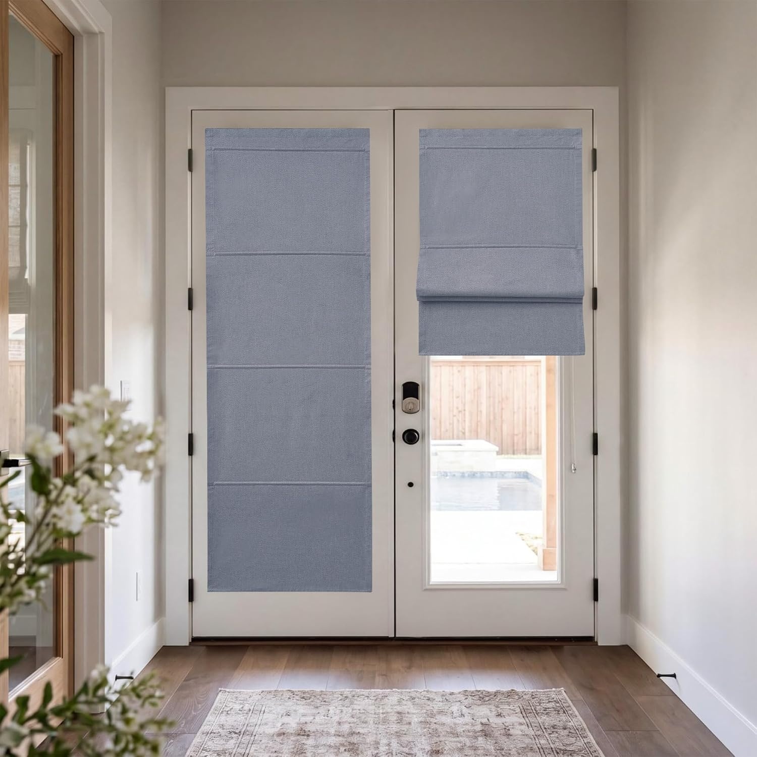 image:imageNICETOWN Natural 100 Blackout French Door Roman Shade W30 x L72 inStone Blue