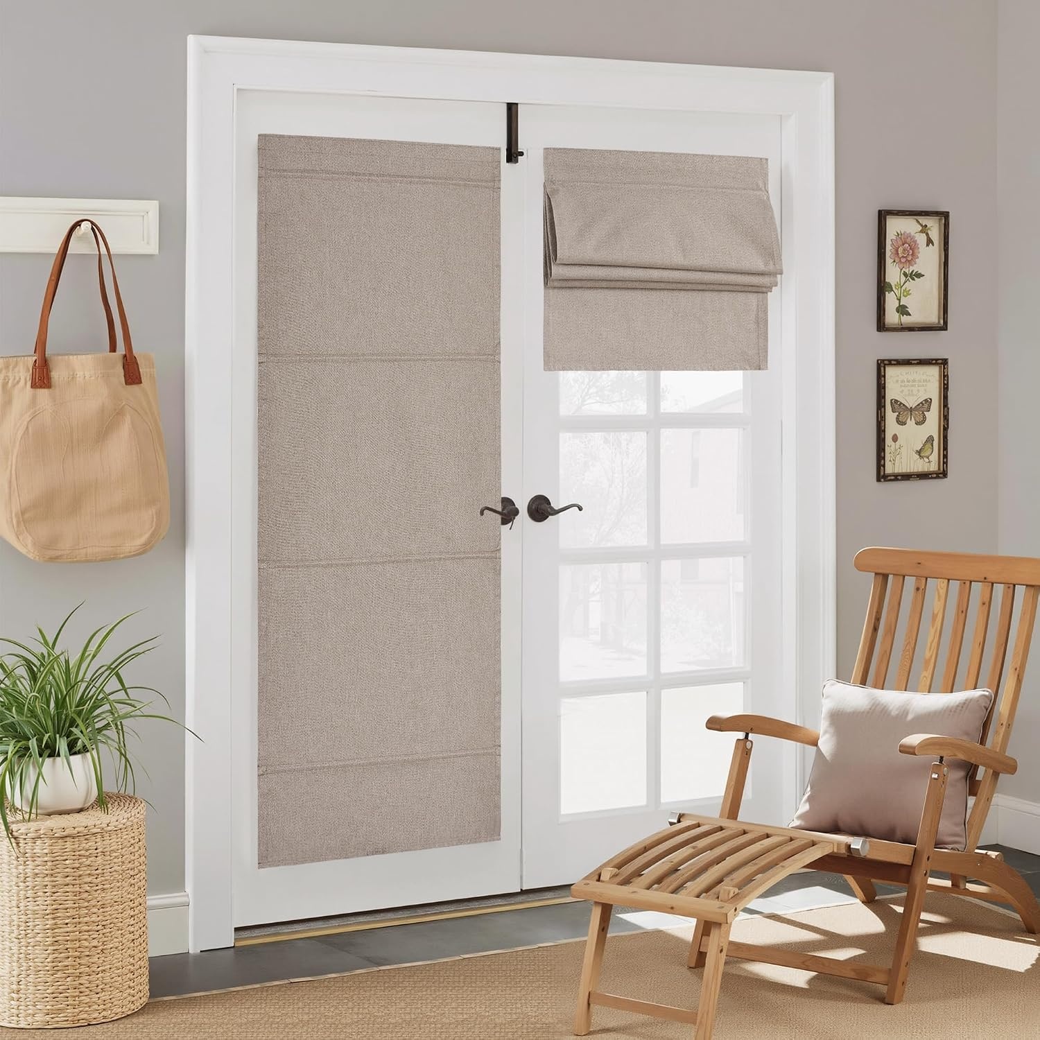 image:imageNICETOWN Natural 100 Blackout French Door Roman Shade W30 x L72 inTaupe