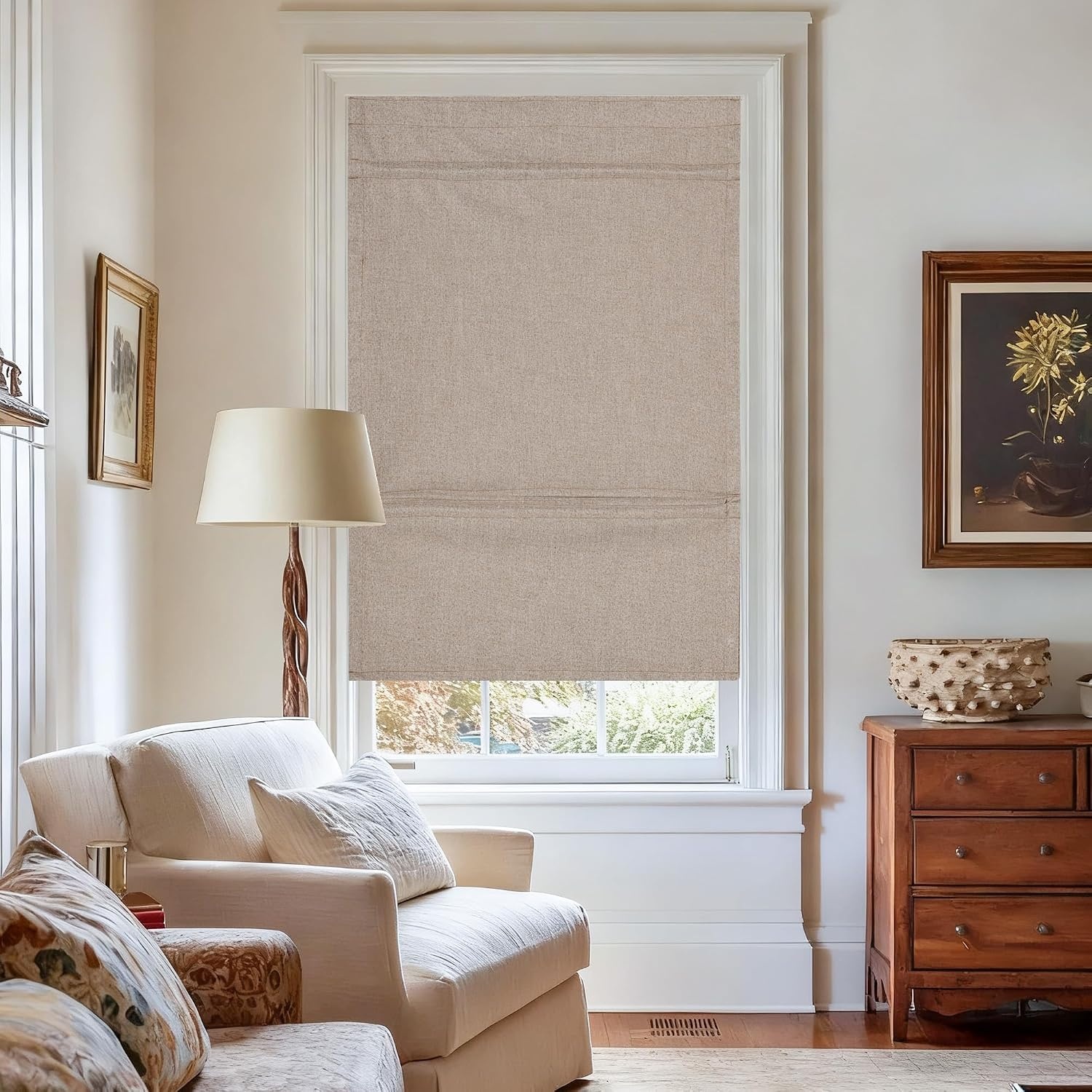 image:imageNICETOWN Natural 100 Blackout French Door Roman Shade W30 x L72 inTaupe