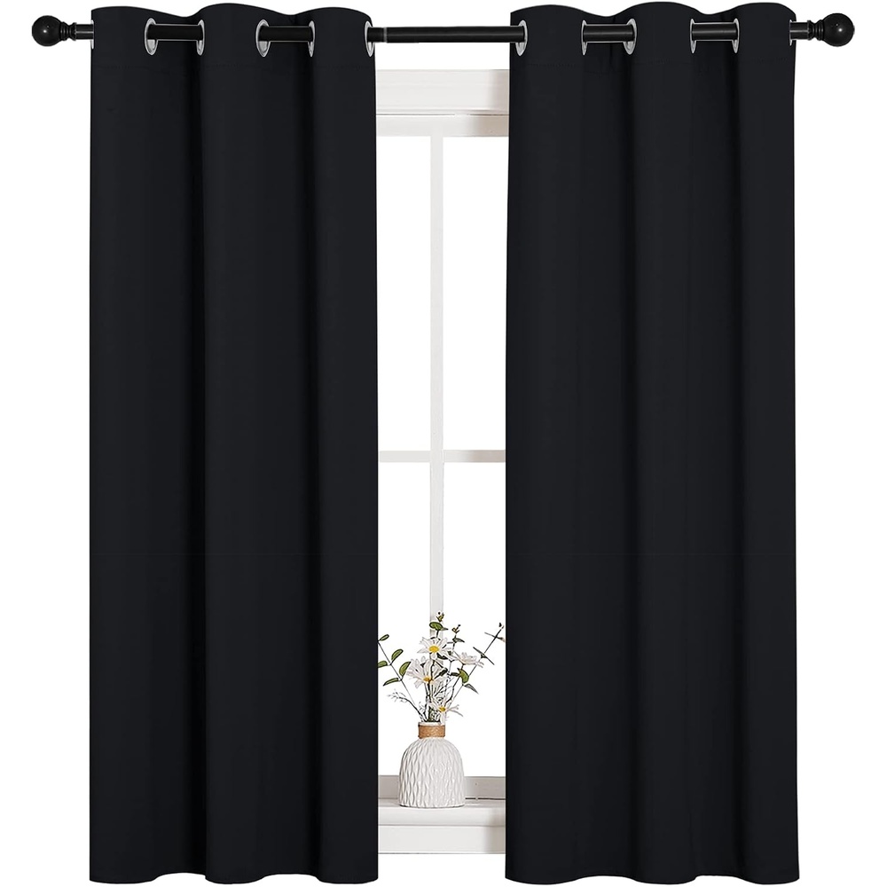 image:imageNICETOWN Black Blackout Curtains for Cafe 34 Wide x 54 Long 2 Panels