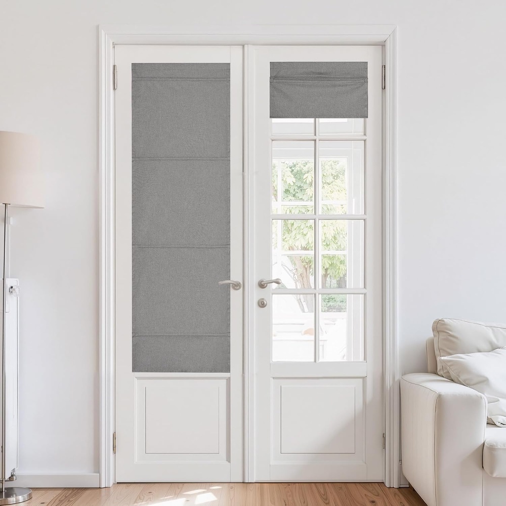 image:imageNICETOWN Natural 100 Blackout French Door Roman Shade W30 x L72 inLinen Grey