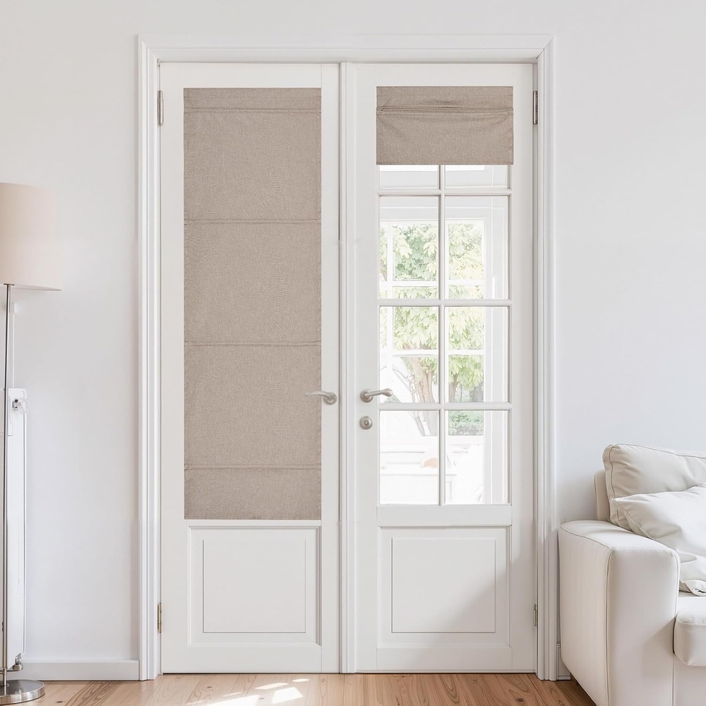 image:imageNICETOWN Natural 100 Blackout French Door Roman Shade W30 x L72 inTaupe