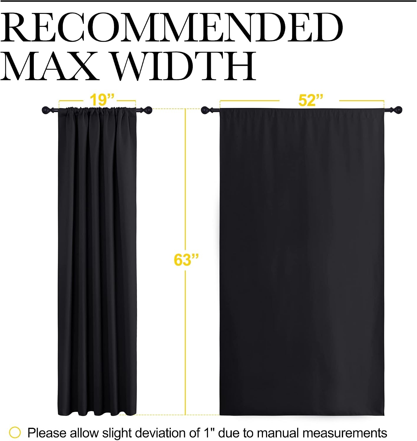 image:imageNICETOWN Black Blackout Curtains for Bedroom 52 Wide x 63 Long 2 Panels