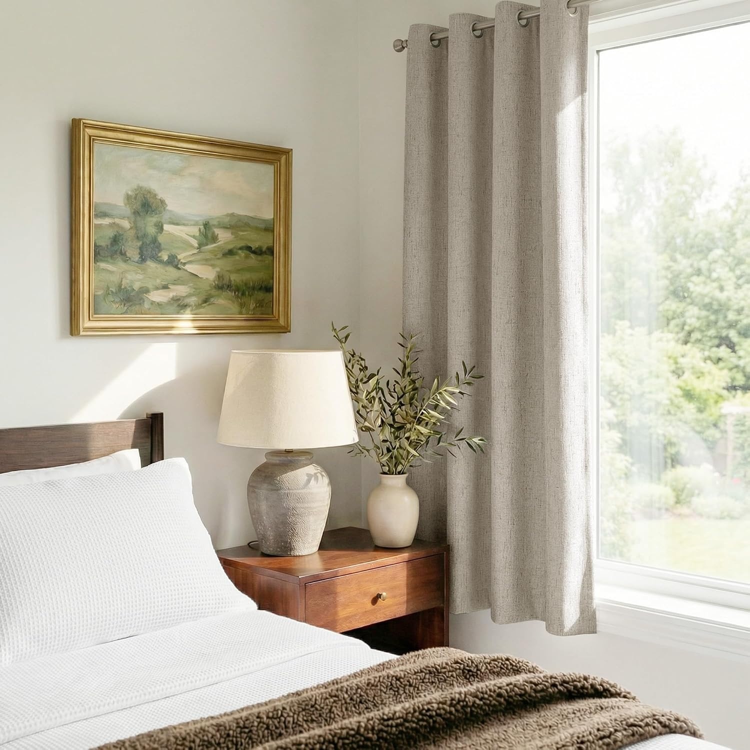 image:imageNICETOWN Grey 100 Blackout Bedroom Curtains 72 inches Long x W52Beige
