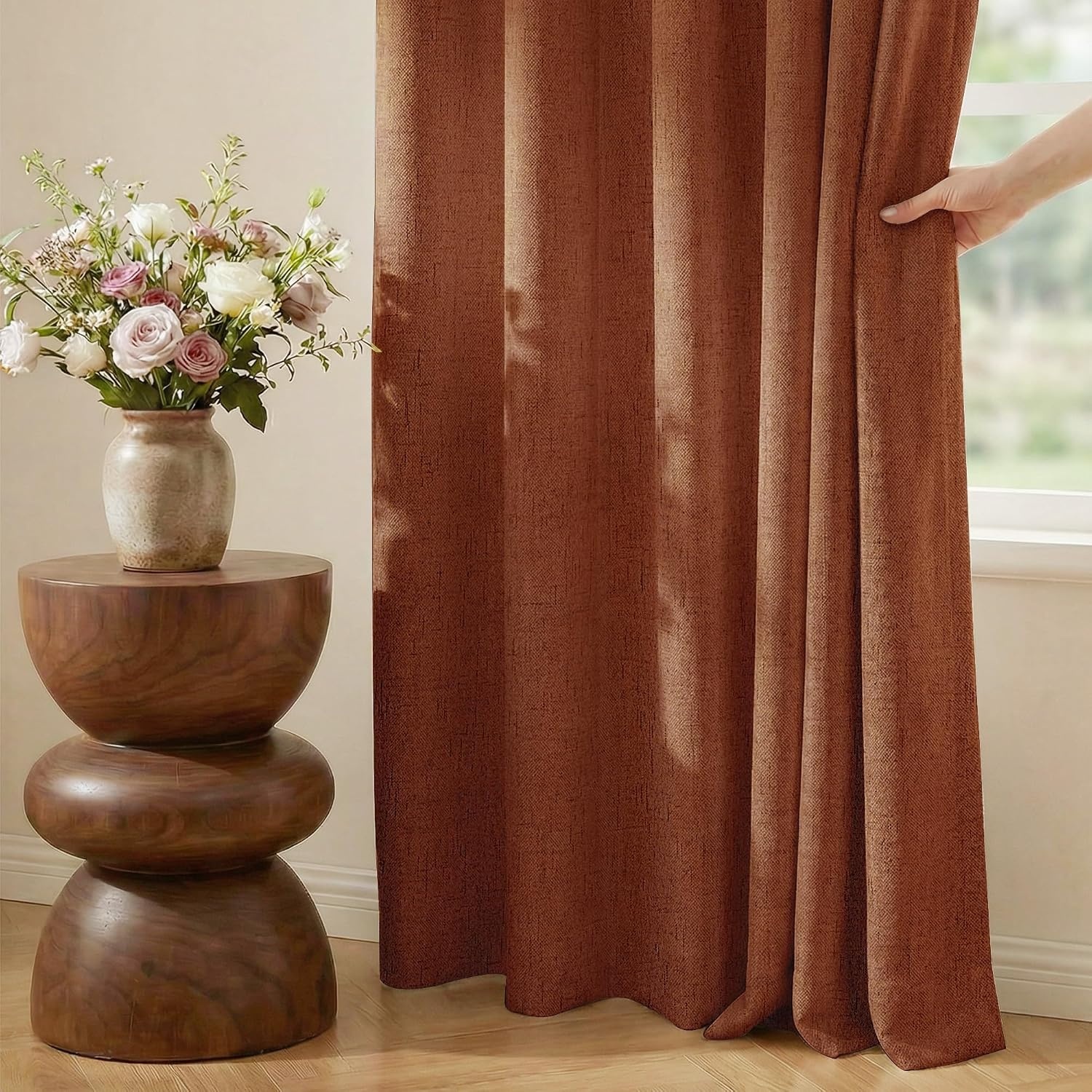 image:imageNICETOWN Grey 100 Blackout Bedroom Curtains 72 inches Long x W52Burnt Orange