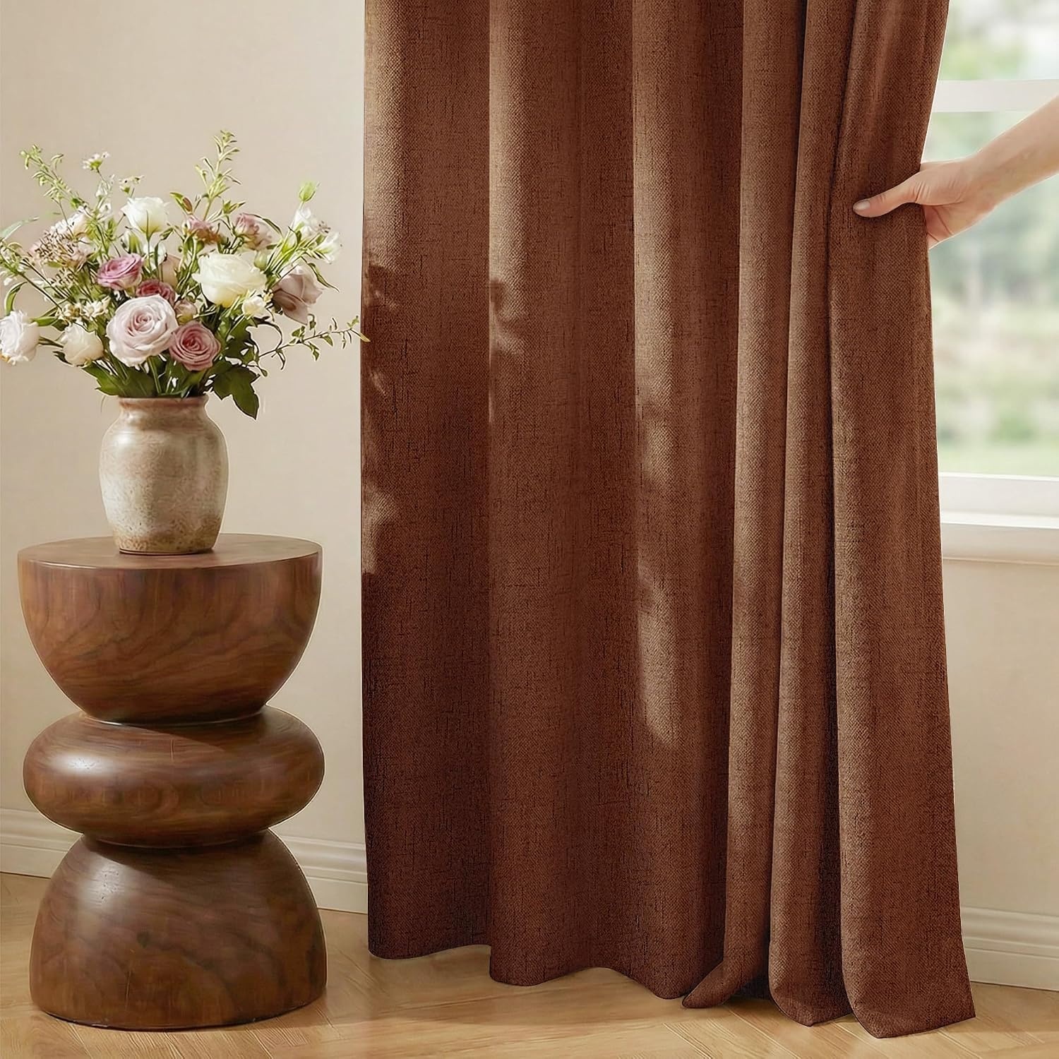 image:imageNICETOWN Grey 100 Blackout Bedroom Curtains 72 inches Long x W52Caramel