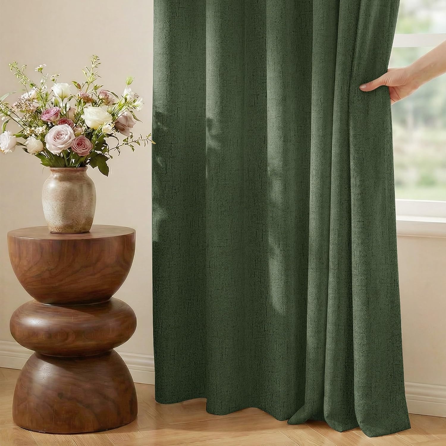 image:imageNICETOWN Grey 100 Blackout Bedroom Curtains 72 inches Long x W52Forest Green