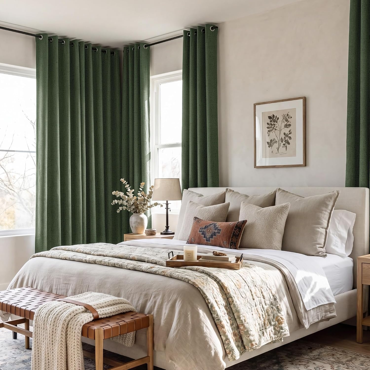 image:imageNICETOWN Grey 100 Blackout Bedroom Curtains 72 inches Long x W52Forest Green